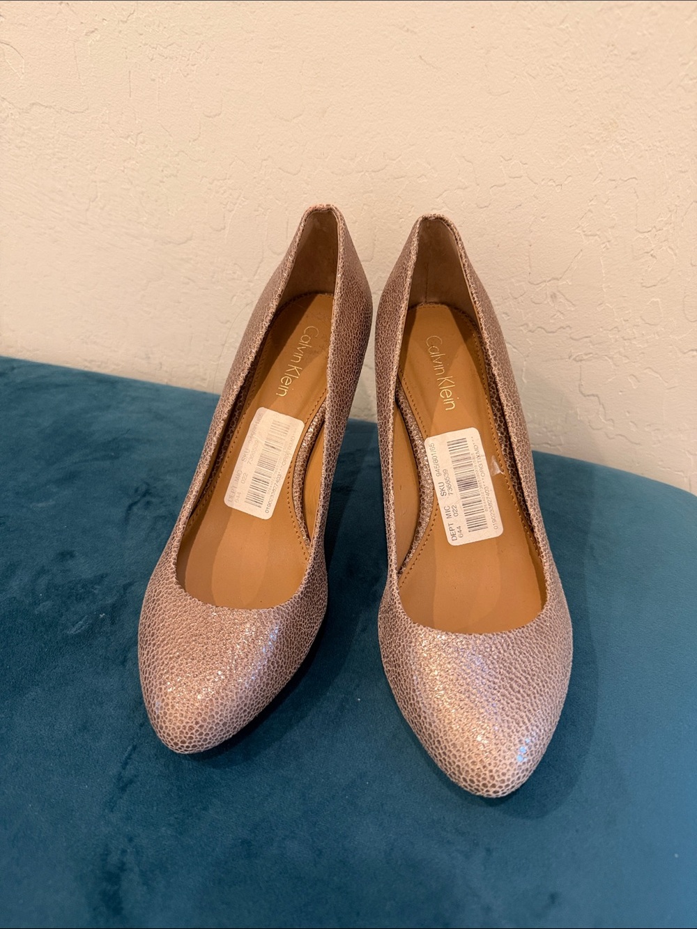 Calvin Klein Rose Gold Textured Pointed-Toe Pumps